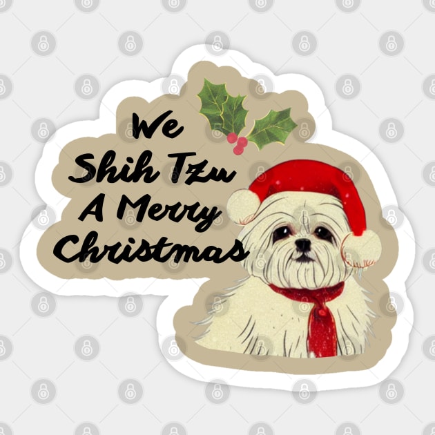 Funny Shih Tzu Maltese Christmas in Red Crusty White Dog Malshi Girl Sticker by Mochabonk